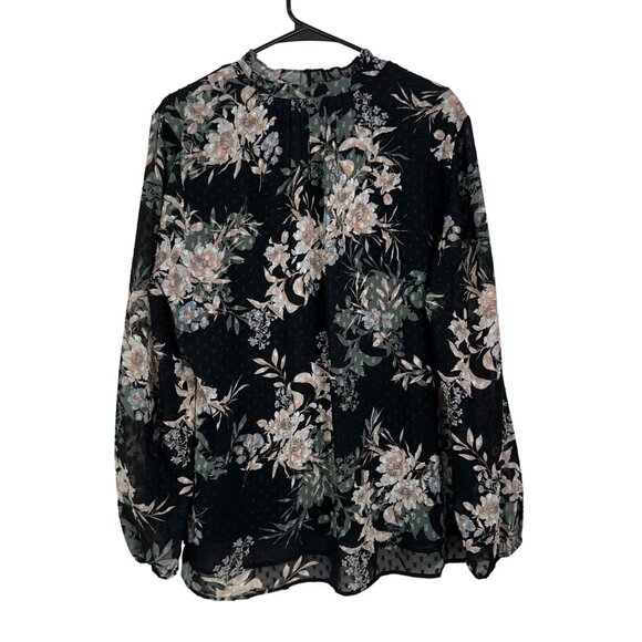 Daniel Rainn Black Floral Long-Sleeve V-Neck Tunic Blouse Women Size XL Pullover - Picture 2 of 15